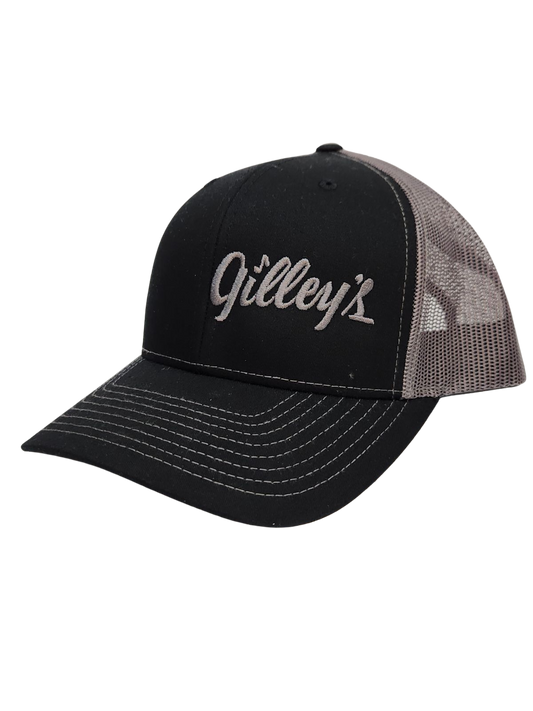 Gilley's Black & Silver Hat Embroidered with Snap Back