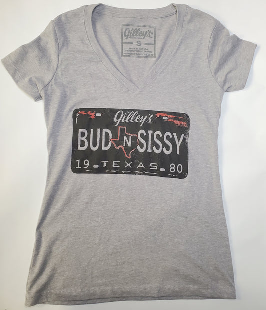 Gilley’s Bud N Sissy V-neck Tee – Ladies Fit