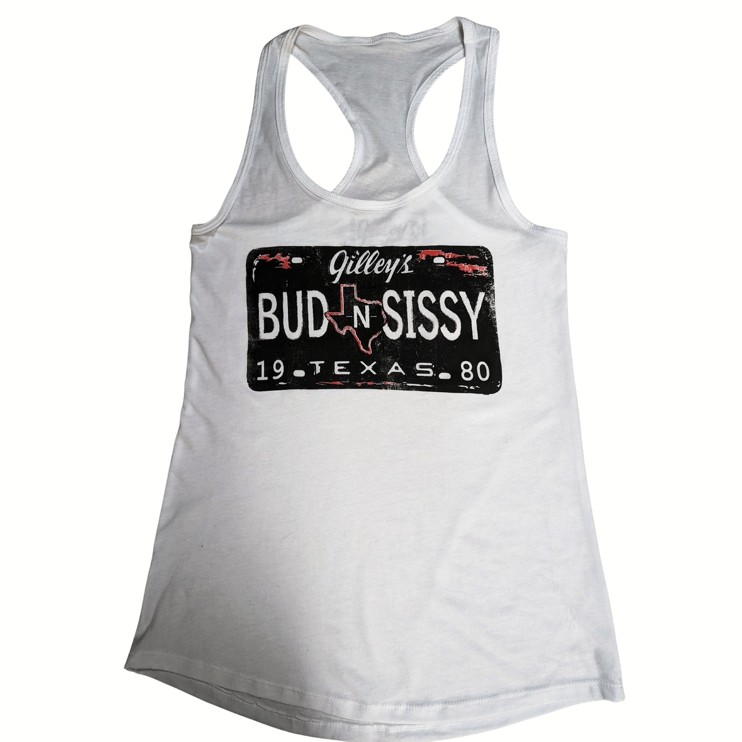 Gilley’s Bud N Sissy White Racerback Tank – Ladie’s Fit