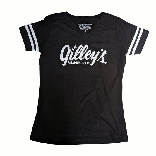 Gilley’s Black Football V-neck Tee – Women’s Fit