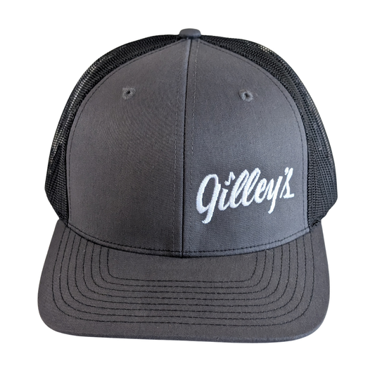 Gilley's Gray & Black Hat with White Embroidery and Snap Back