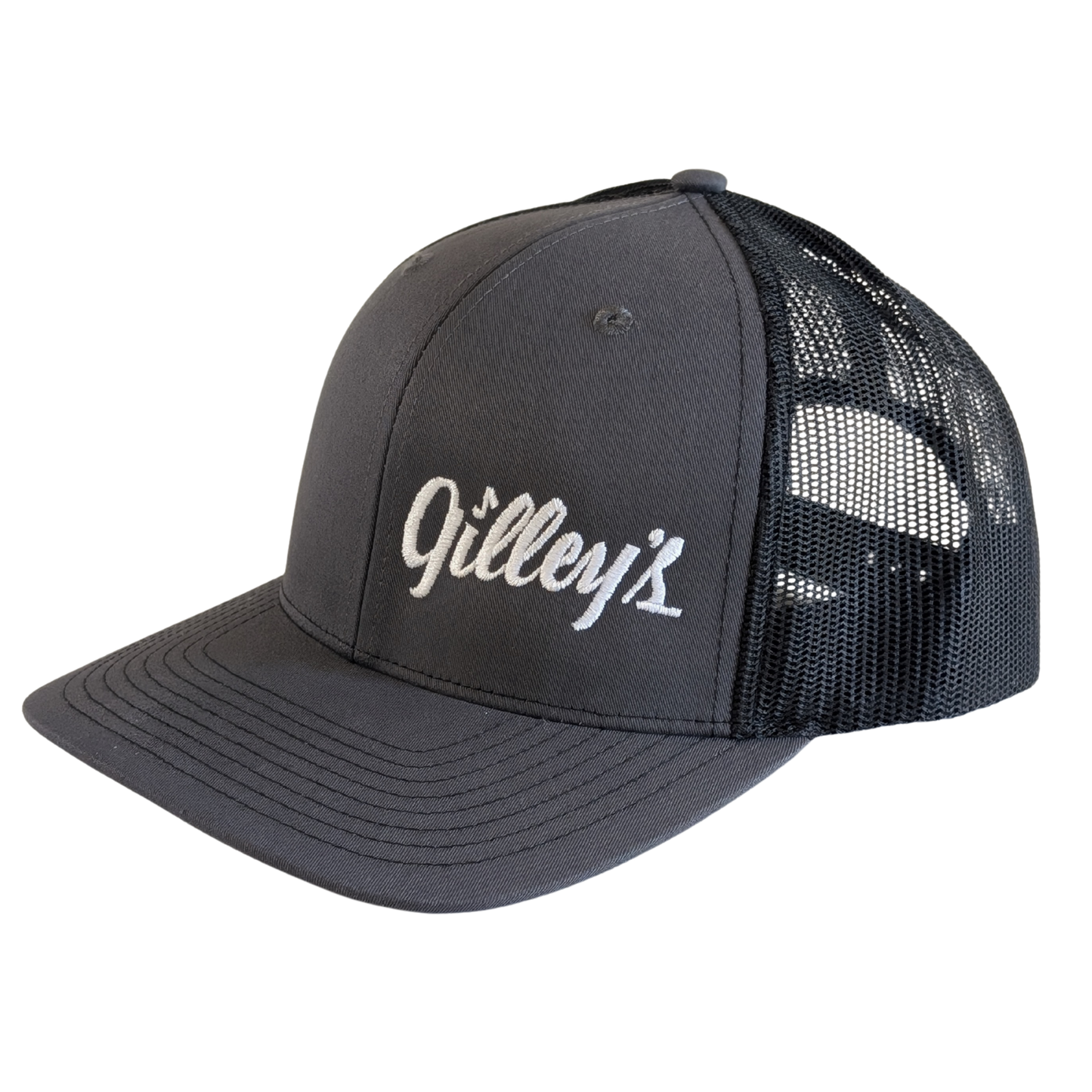 Gilley's Gray & Black Hat with White Embroidery and Snap Back