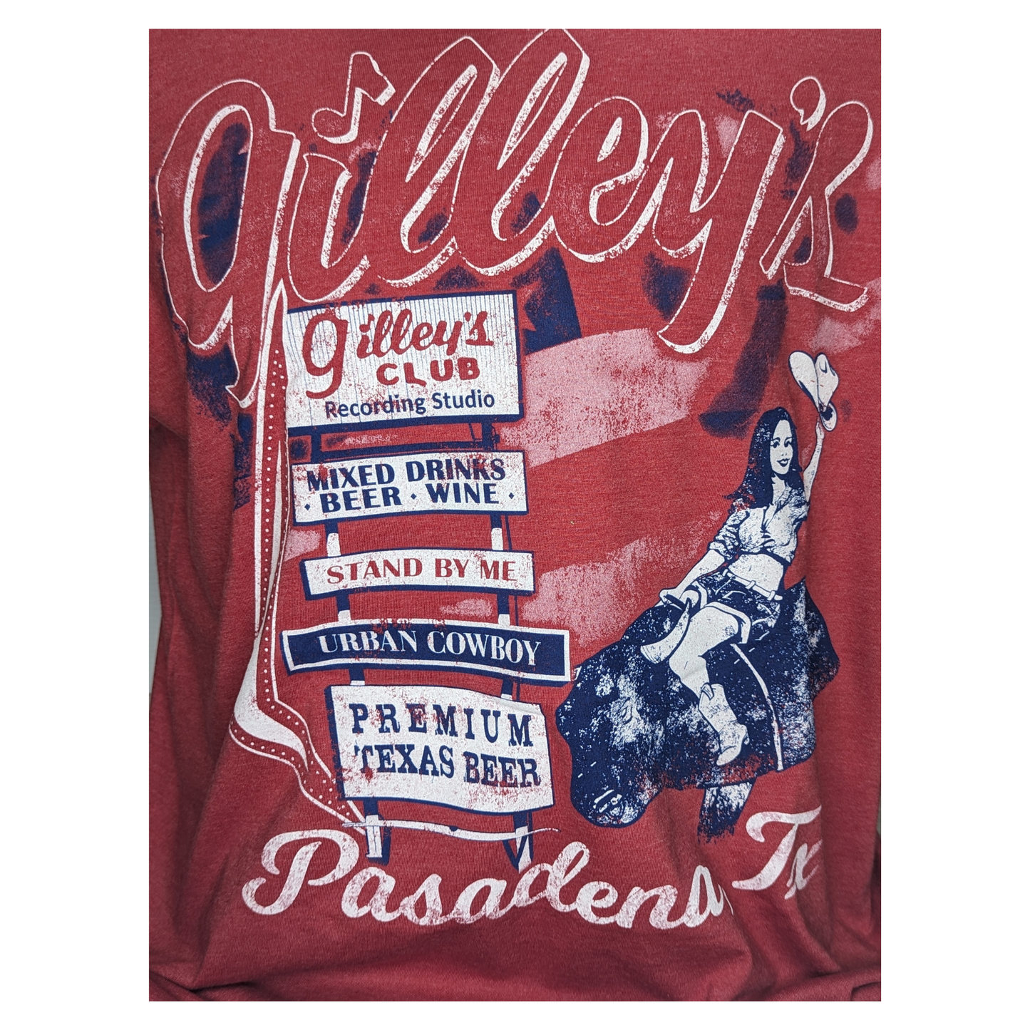 Gilley's Beer Vintage Sign and Bull Rider Shirt